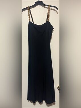 Maggy Boutique Black Evening Dress with Gold Beaded Straps and Open Back Detail